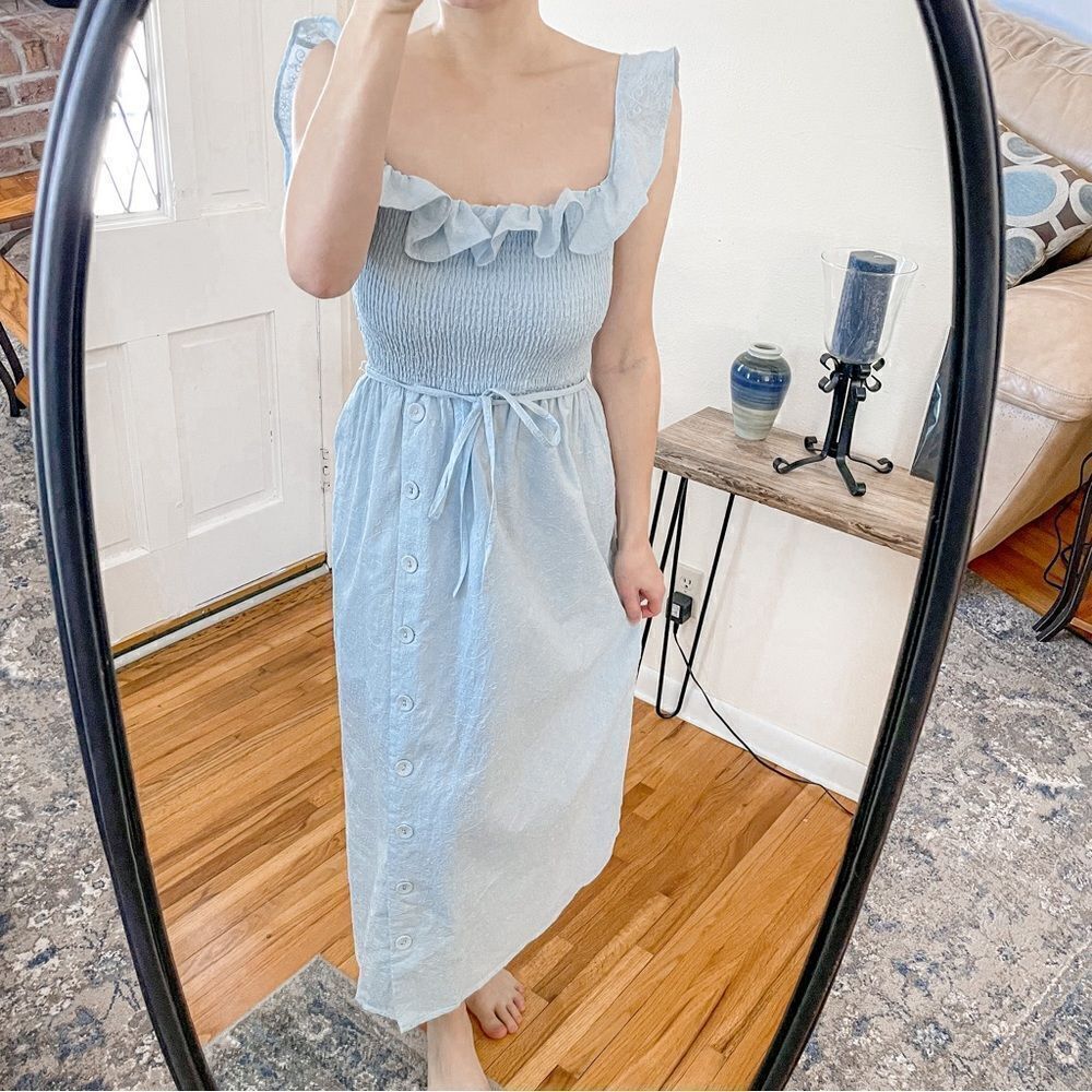 Tularosa Zion Midi Dress Baby Blue Embroidered L - Picture 2 of 11